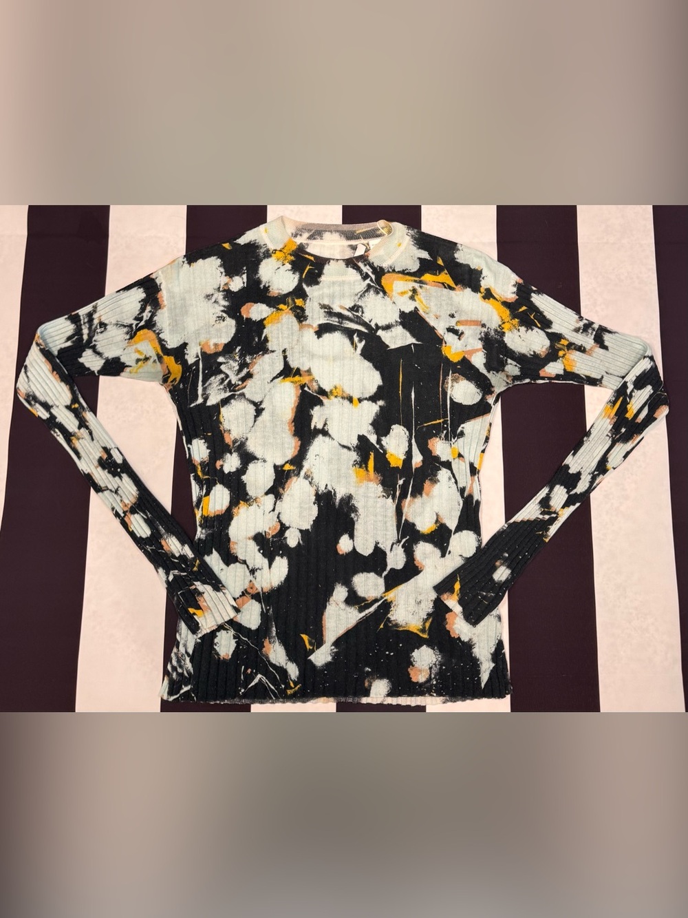 Boss Long Sleeve Ribbed Tee in Black, White & Yellow Accent